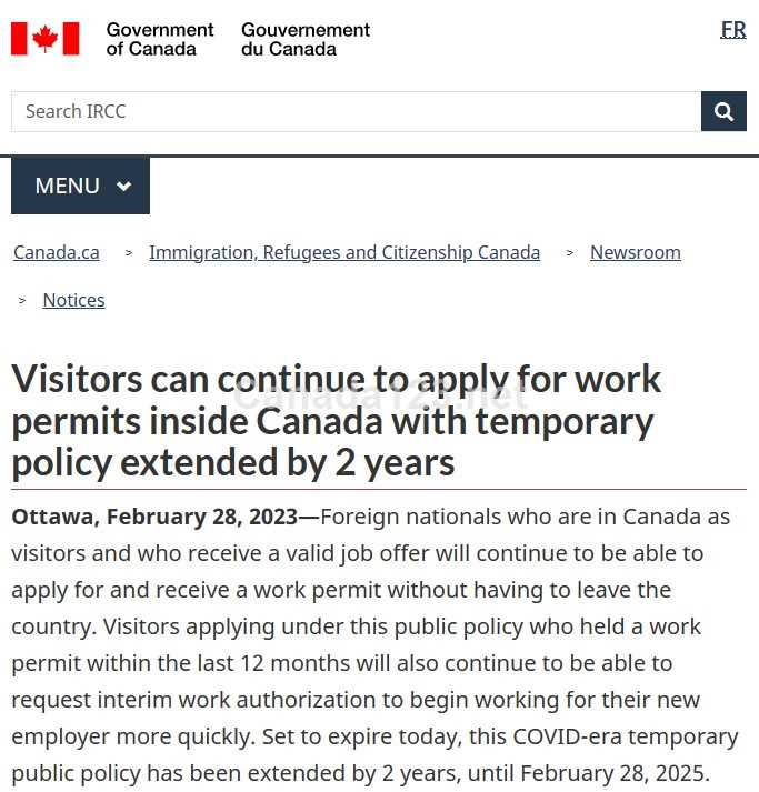 2023 Canada Visitor Visa to Work Permits Extended again